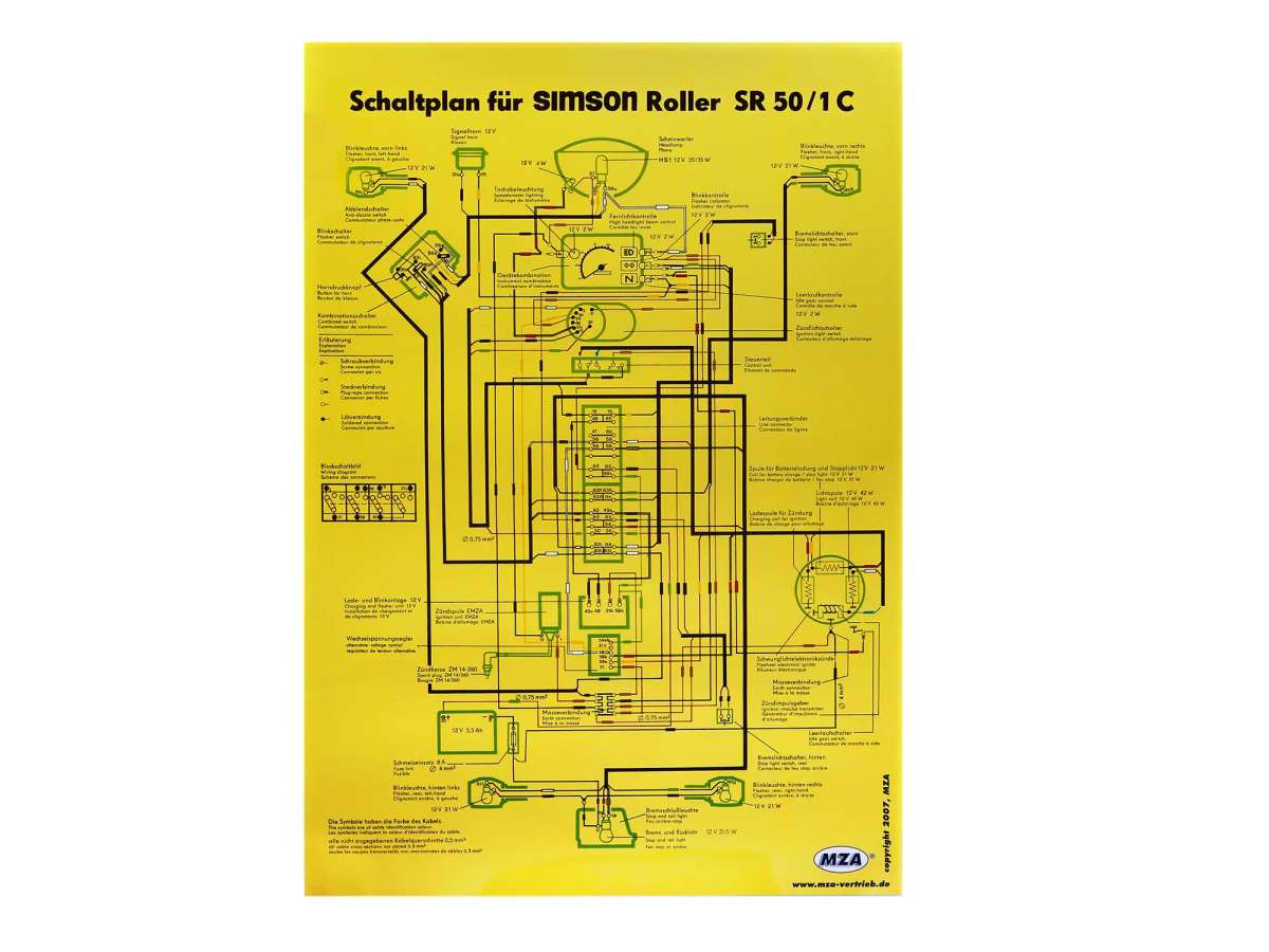 Schaltplan Farbposter (40x60cm) Simson SR50, SR80 1C 12V ...
